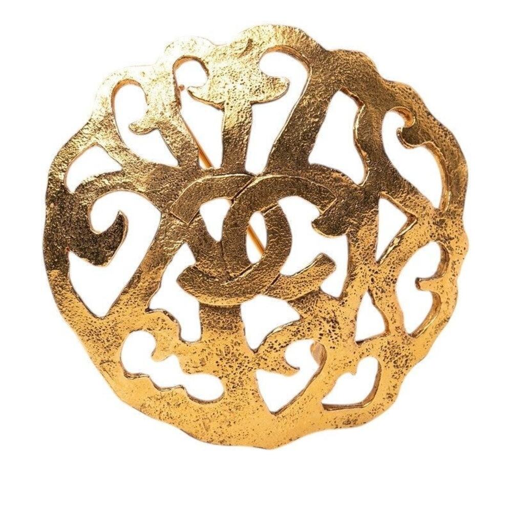 Chanel CC Logo Round Logo Brooch Gold Plated